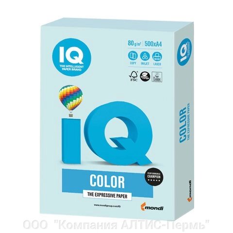 Бумага цветная IQ color, А4, 80 г/м2, 500 л., пастель, светло-голубая, BL29 от компании ООО  "Компания АЛТИС-Пермь" - фото 1