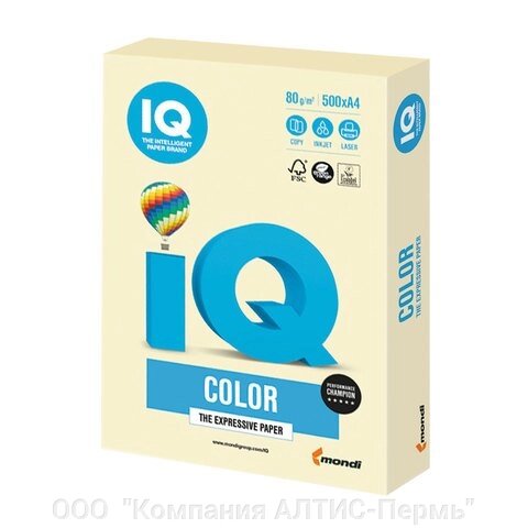 Бумага цветная IQ color, А4, 80 г/м2, 500 л., пастель, ванильная, BE66 от компании ООО  "Компания АЛТИС-Пермь" - фото 1
