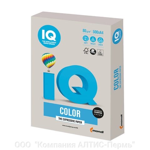 Бумага цветная IQ color, А4, 80 г/м2, 500 л., тренд, серая, GR21 от компании ООО  "Компания АЛТИС-Пермь" - фото 1