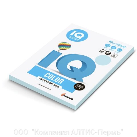 Бумага цветная IQ color БОЛЬШОЙ ФОРМАТ (297х420 мм), А3, 160 г/м2, 250 л., пастель, голубая, MB30 от компании ООО  "Компания АЛТИС-Пермь" - фото 1