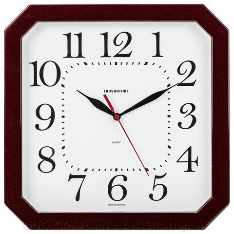 Часы настенные TROYKATIME (TROYKA) 31331316, восьмигранник, белые, коричневая рамка, 29х29х3,5 см от компании ООО  "Компания АЛТИС-Пермь" - фото 1