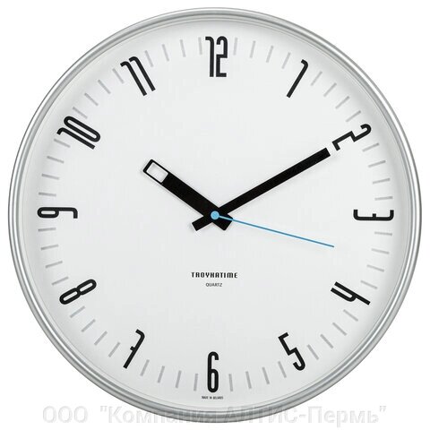 Часы настенные TROYKATIME (TROYKA) 77777710, круг, белые, серебристая рамка, 30,5х30,5х3,5 см от компании ООО  "Компания АЛТИС-Пермь" - фото 1