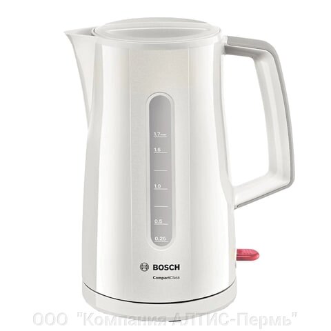 Чайник BOSCH TWK3A011, 1,7 л, 2400 Вт, закрытый нагревательный элемент, пластик, белый от компании ООО  "Компания АЛТИС-Пермь" - фото 1