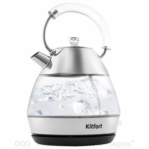 Чайник KITFORT КТ-678, 1,7 л, 2200 Вт, закрытый нагревательный элемент, стекло, серебристый от компании ООО  "Компания АЛТИС-Пермь" - фото 1