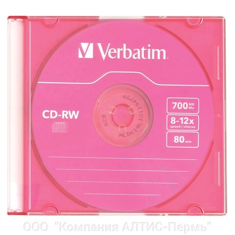 Диск CD-RW VERBATIM, 700 Mb, 8х-12х, Colour Slim Case, 43167 от компании ООО  "Компания АЛТИС-Пермь" - фото 1