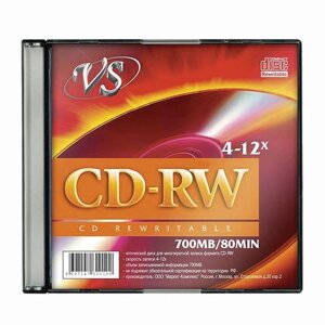 Диск CD-RW VS, 700 mb, 4-12x, slim case (1 штука), vscdrwsl01