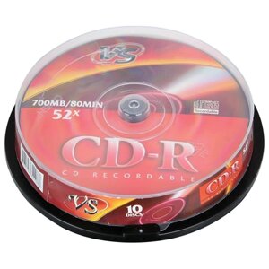 Диски CD-R VS 700 mb 52x cake box (упаковка на шпиле), комплект 10 шт., vscdrcb1001