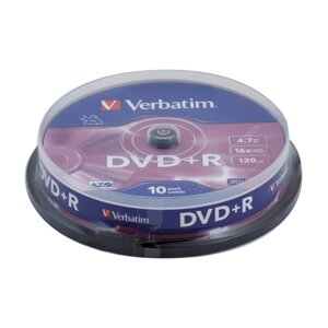 Диски DVD+R (плюс) verbatim 4,7 gb 16x, комплект 10 шт., cake box