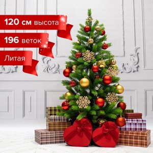 Ель новогодняя искусственная Premium 120 см, литой ПЭТ, зеленая, ЗОЛОТАЯ СКАЗКА, 591309