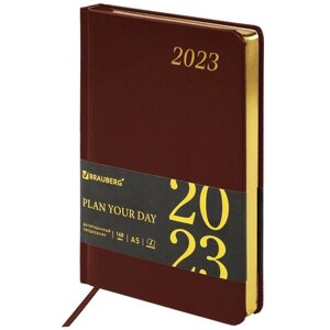 Ежедневник датированный 2023 А5 138x213 мм BRAUBERG Iguana, под кожу, коричневый, 114032