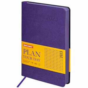 Ежедневник датированный 2023 А5 138x213 мм BRAUBERG Stylish, под кожу, фиолетовый, 114070