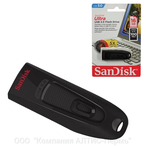 Флеш-диск 16 GB, SANDISK Ultra, USB 3.0, черный, SDCZ48-016G-U46 от компании ООО  "Компания АЛТИС-Пермь" - фото 1