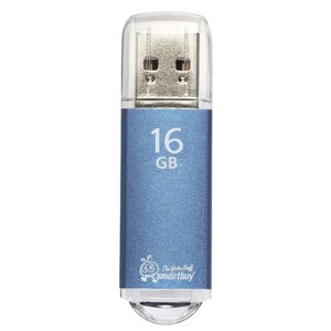 Флеш-диск 16 GB, smartbuy V-cut, USB 2.0, металлический корпус, синий, SB16GBVC-B