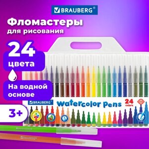 Фломастеры BRAUBERG PREMIUM, 24 цвета, КЛАССИЧЕСКИЕ, вентилируемый колпачок, ПВХ-упаковка с европодвесом, 151936