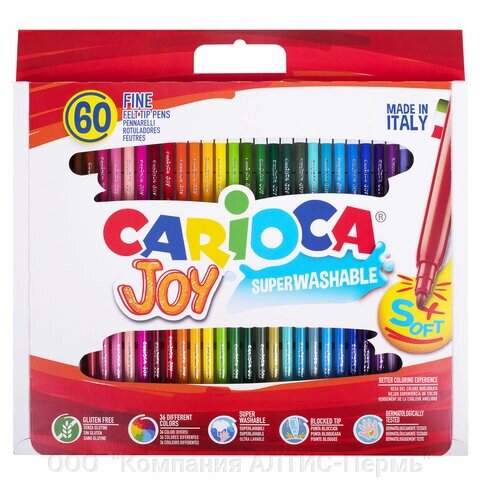 Фломастеры CARIOCA Joy, 60 шт., 30 цветов, суперсмываемые, картонная коробка с ручкой, 41015 от компании ООО  "Компания АЛТИС-Пермь" - фото 1