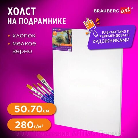 Холст на подрамнике BRAUBERG ART DEBUT, 50х70 см, 280 г/м2, грунт, 100% хлопок, мелкое зерно, 191646 от компании ООО  "Компания АЛТИС-Пермь" - фото 1