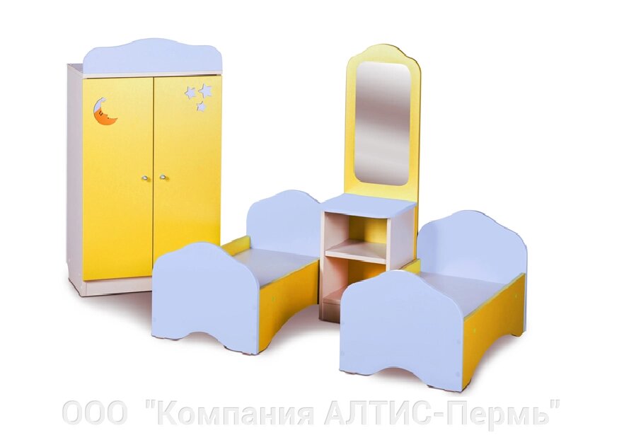 Игровая зона Спальня СОНЯ шкаф - 550*340*900; трюмо - 300*270*900; кроватка - 700*420*400 (2шт.) от компании ООО  "Компания АЛТИС-Пермь" - фото 1