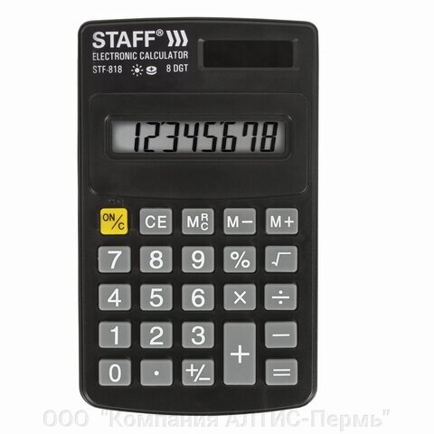 Калькулятор карманный STAFF STF-818 (102х62 мм), 8 разрядов, двойное питание, 250142 от компании ООО  "Компания АЛТИС-Пермь" - фото 1