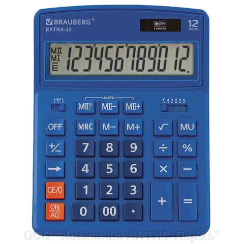 Калькулятор настольный BRAUBERG EXTRA-12-BU (206x155 мм), 12 разрядов, двойное питание, СИНИЙ, 250482 от компании ООО  "Компания АЛТИС-Пермь" - фото 1