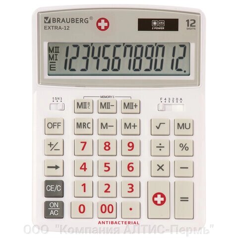 Калькулятор настольный BRAUBERG EXTRA-12-WAB (206x155 мм),12 разрядов, двойное питание, антибактериальное покрытие, от компании ООО  "Компания АЛТИС-Пермь" - фото 1