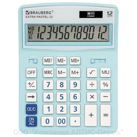 Калькулятор настольный BRAUBERG EXTRA PASTEL-12-LB (206x155 мм), 12 разрядов, двойное питание, ГОЛУБОЙ, 250486 от компании ООО  "Компания АЛТИС-Пермь" - фото 1