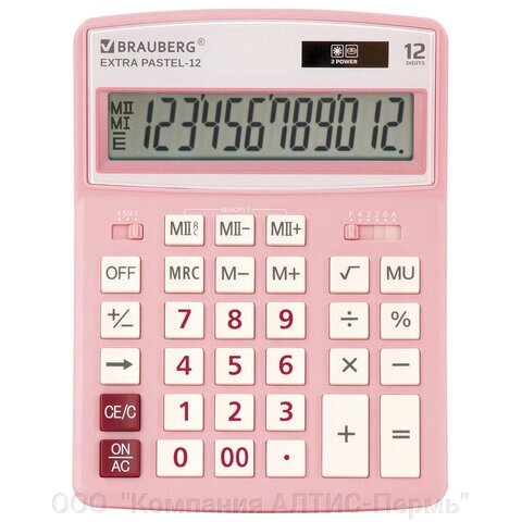 Калькулятор настольный BRAUBERG EXTRA PASTEL-12-PK (206x155 мм), 12 разрядов, двойное питание, РОЗОВЫЙ, 250487 от компании ООО  "Компания АЛТИС-Пермь" - фото 1