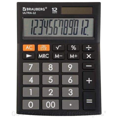 Калькулятор настольный BRAUBERG ULTRA-12-BK (192x143 мм), 12 разрядов, двойное питание, ЧЕРНЫЙ, 250491 от компании ООО  "Компания АЛТИС-Пермь" - фото 1