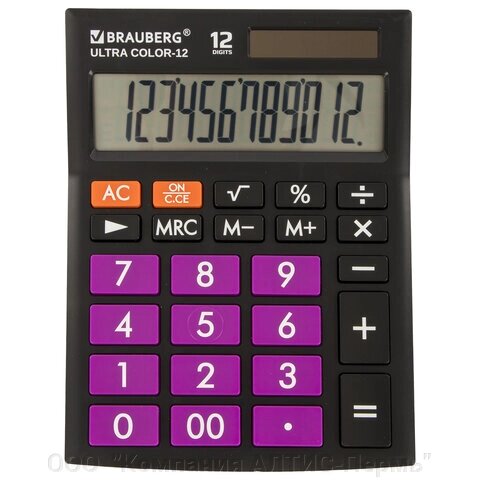 Калькулятор настольный BRAUBERG ULTRA COLOR-12-BKPR (192x143 мм), 12 разрядов, двойное питание, ЧЕРНО-ФИОЛЕТОВЫЙ, 250501 от компании ООО  "Компания АЛТИС-Пермь" - фото 1