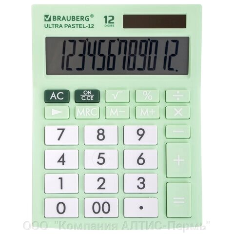 Калькулятор настольный BRAUBERG ULTRA PASTEL-12-LG (192x143 мм), 12 разрядов, двойное питание, МЯТНЫЙ, 250504 от компании ООО  "Компания АЛТИС-Пермь" - фото 1