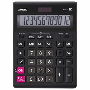 Калькулятор настольный CASIO GR-12-W (209х155 мм), 12 разрядов, двойное питание, черный, европодвес