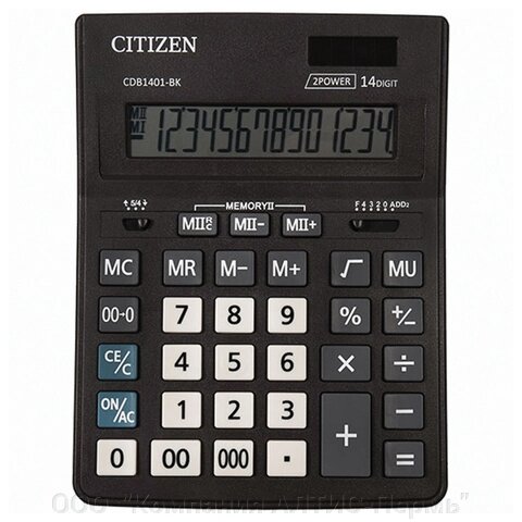 Калькулятор настольный CITIZEN BUSINESS LINE CDB1401BK (205x155 мм), 14 разрядов, двойное питание от компании ООО  "Компания АЛТИС-Пермь" - фото 1