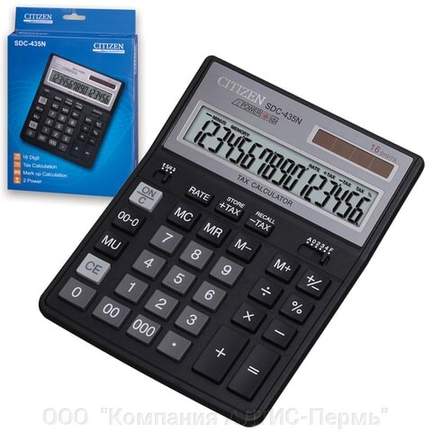 Калькулятор настольный CITIZEN SDC-435N (204х158 мм), 16 разрядов, двойное питание от компании ООО  "Компания АЛТИС-Пермь" - фото 1
