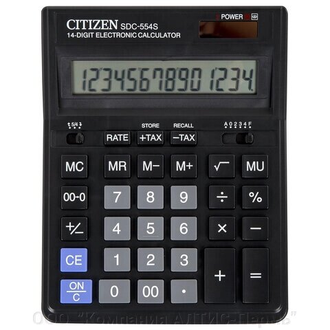 Калькулятор настольный CITIZEN SDC-554S (199x153 мм), 14 разрядов, двойное питание от компании ООО  "Компания АЛТИС-Пермь" - фото 1