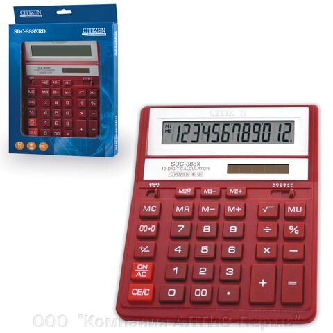 Калькулятор настольный CITIZEN SDC-888ХRD (203х158 мм), 12 разрядов, двойное питание, КРАСНЫЙ от компании ООО  "Компания АЛТИС-Пермь" - фото 1