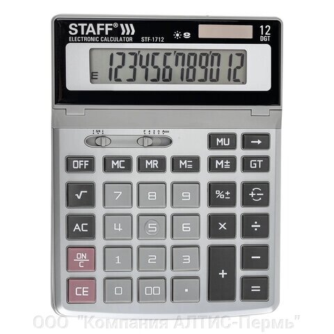 Калькулятор настольный металлический STAFF STF-1712 (200х152 мм), 12 разрядов, двойное питание, 250121 от компании ООО  "Компания АЛТИС-Пермь" - фото 1