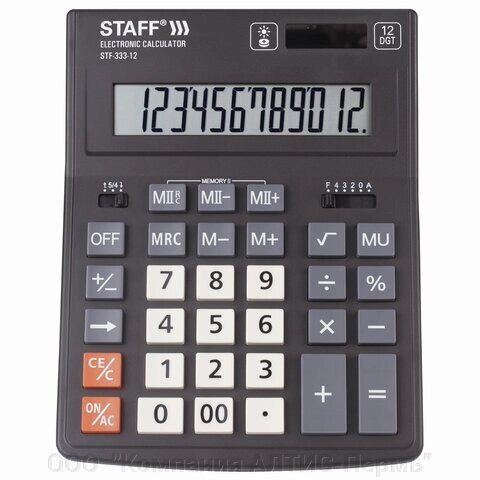 Калькулятор настольный STAFF PLUS STF-333 (200x154 мм), 12 разрядов, двойное питание, 250415 от компании ООО  "Компания АЛТИС-Пермь" - фото 1
