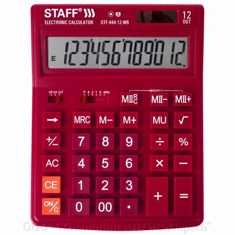 Калькулятор настольный STAFF STF-444-12-WR (199x153 мм), 12 разрядов, двойное питание, БОРДОВЫЙ, 250465 от компании ООО  "Компания АЛТИС-Пермь" - фото 1