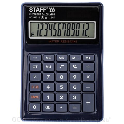 Калькулятор настольный водонепроницаемый STAFF PLUS DC-3000-12 (171x120 мм), 12 разрядов, двойное питание, 250424 от компании ООО  "Компания АЛТИС-Пермь" - фото 1