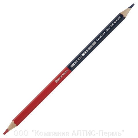 Карандаш двухцветный красно-синий, BRAUBERG, заточенный, грифель 2,9 мм, 181253 от компании ООО  "Компания АЛТИС-Пермь" - фото 1