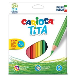 Карандаши цветные CARIOCA Tita, 24 цвета, пластиковые, шестигранные, заточенные, европодвес