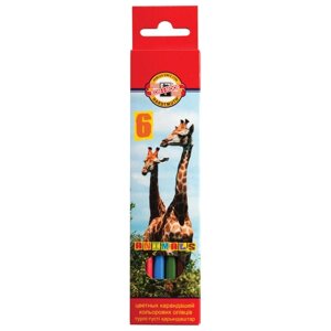 Карандаши цветные KOH-I-NOOR Animals, 6 цветов, грифель 2,8 мм, заточенные, европодвес, 3551/6