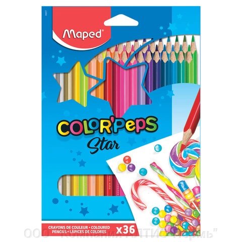 Карандаши цветные MAPED Color'Peps Star, 36 цветов, трехгранные, заточенные, европодвес, 832017 от компании ООО  "Компания АЛТИС-Пермь" - фото 1