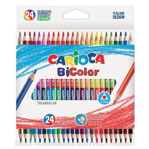 Карандаши двусторонние CARIOCA Bi-color, 24 штуки, 48 цветов, трехранные, заточенные, 43031 от компании ООО  "Компания АЛТИС-Пермь" - фото 1