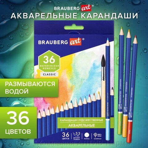 Карандаши художественные цветные акварельные BRAUBERG ART CLASSIC, 36 цветов, грифель 3,3 мм, 181531 от компании ООО  "Компания АЛТИС-Пермь" - фото 1