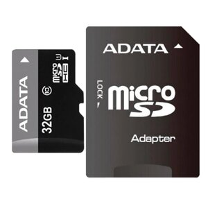 Карта памяти micro SDHC, 32 GB, A-DATA Premier, 50 Мб/сек. (class 10), с адаптером