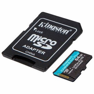 Карта памяти microsdxc 64GB kingston canvas go plus UHS-I U3, 170 мб/с (class 10), SDCG3/64GB