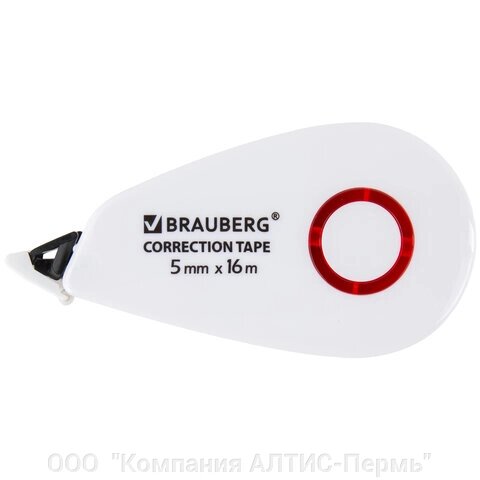 Корректирующая лента BRAUBERG SUPER, 5 мм х 16 м, корпус белый, блистер, 229061 от компании ООО  "Компания АЛТИС-Пермь" - фото 1