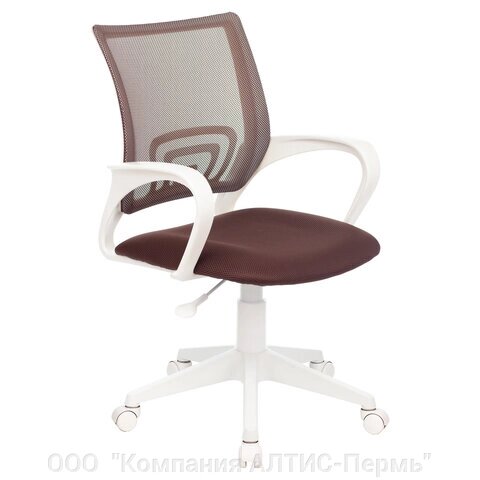 Кресло BRABIX Fly MG-396W, с подлокотниками, пластик белый, сетка, коричневое, 532398 от компании ООО  "Компания АЛТИС-Пермь" - фото 1