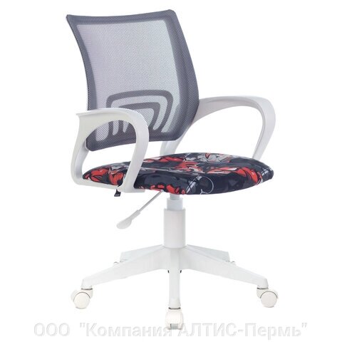Кресло BRABIX Fly MG-396W, с подлокотниками, пластик белый, сетка, серое с рисунком Graffity, 532404