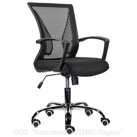 Кресло BRABIX Wings MG-304, пластик черный, хром, сетка, черное, 532016
